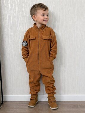 Toddler Brown Corduroy Fleece Lined Jumpsuit One Piece 2-3Y